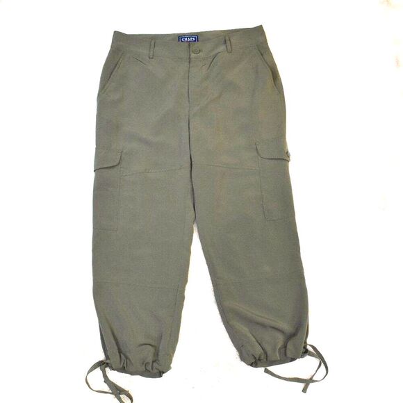 Chaps Cargo Pants Size 8 Green Cropped Silky High Waist Utility Style - Picture 1 of 10